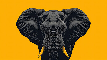 3d black elephant logo on bright yellow background, cards, t shirts, posters, banners, holi, other events 