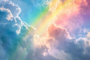 A cloudy sky featuring a rainbow