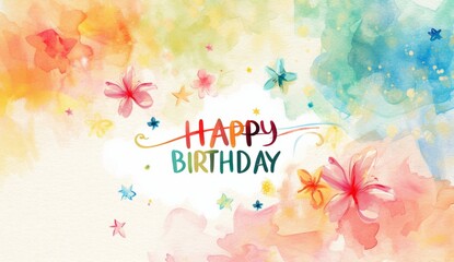 a colored HAPPY BIRTHDAY message on a watercolor background Generative AI