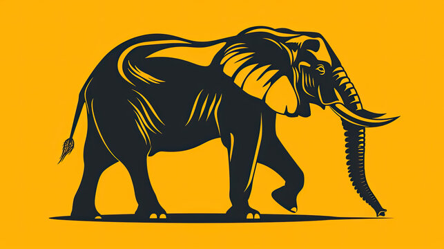 black elephant logo on bright yellow background, cards, t shirts, posters, banners, holi, other events 