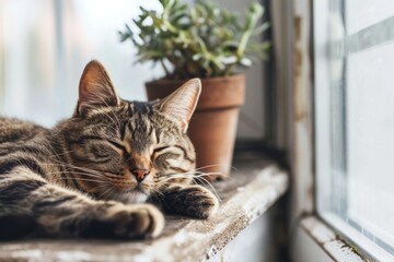 A cat taking a rest on a windowsill