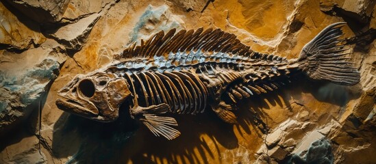 Close-up shot of ancient fish fossil.