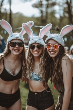 Girls at a party wearing bunny masks