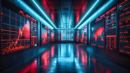 Futuristic Corridor with Neon Lights, Modern Design and Technology Concept