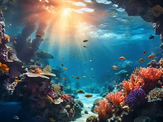 Fotobehang coral reef and diver © Thavindu Perera  