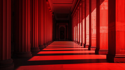 Fototapeta premium a red and black photo of a hallway with columns