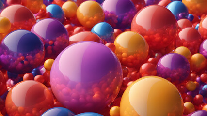 3D abstract background. Glossy bright spheres on twisted shapes.