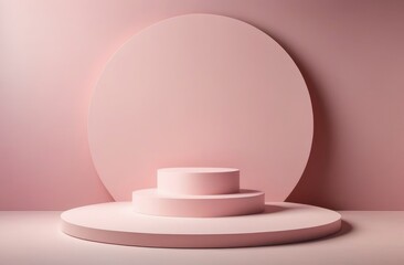 an empty round pink podium, a platform for displaying cosmetics and perfumes, a stage template for advertising, free space, pastel colors