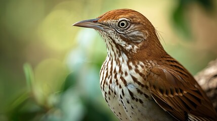 Close-up of a brown and white Song Sparrow perched on a branch