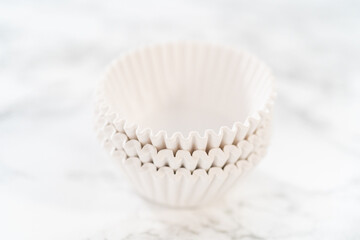 New cupcake liners on the kitchen counter