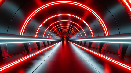 Futuristic tunnel illuminated by blue neon lights, symbolizing speed and modern technology in a...