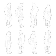 isometric people, axonometric, outline, cutout