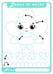 Preschool Fine Motor Worksheet - Dotted Lines. Learn to write. Trace sheet. Illustration and vector outline - A4 paper, ready for printing. Workbook for kids handwriting repeat. Princess dotted lines