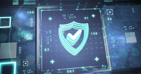 Cyber security of digital data network protection, Shield icon background, complex 3d rendering, technology background - Powered by Adobe