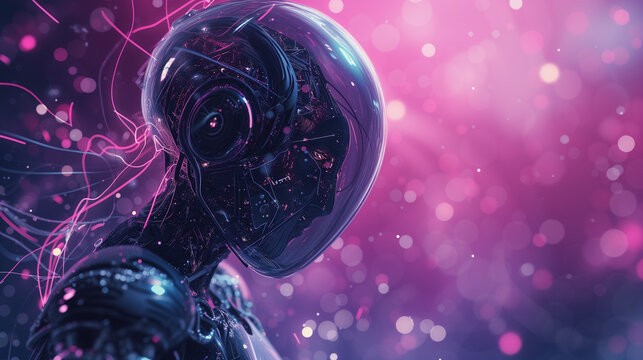 Cyborg humanoid with glowing brain. Artificial intelligence concept