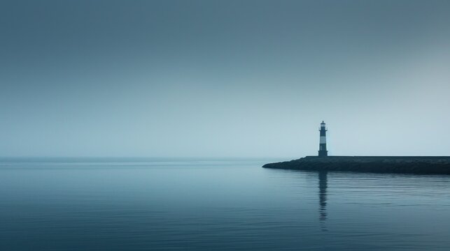 Minimalist image exuding a sense of calmness and serenity, with a lighthouse as the focal point