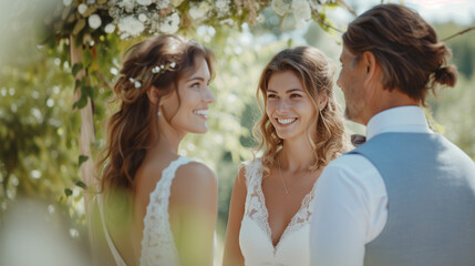 Throuple Polyamorous Wedding: One groom and two brides