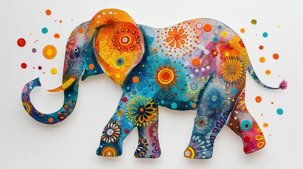 Foto op Aluminium cute Vibrant and bright colorful elephant portrait, holi theme, can be used for cards, tshirts, or kids learning © Mahnoor