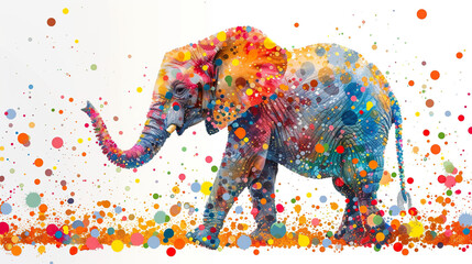 cute Vibrant and bright colorful elephant portrait, holi theme, can be used for cards, tshirts, or kids learning