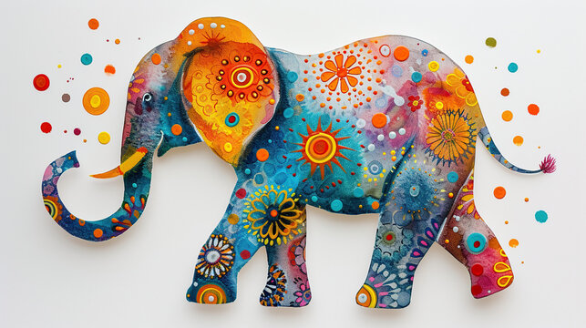 cute Vibrant and bright colorful elephant portrait, holi theme, can be used for cards, tshirts, or kids learning