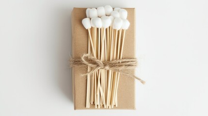 Eco-friendly hygiene: Cotton buds in eco kraft packaging isolated on white. Bamboo sticks for nose and ears. Sustainable living concept