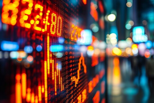 A stock market display showing a drop in share prices