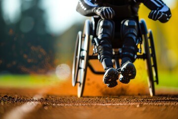 A disabled athlete making an explosive start on the runway