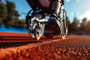 A disabled athlete making an explosive start on the runway