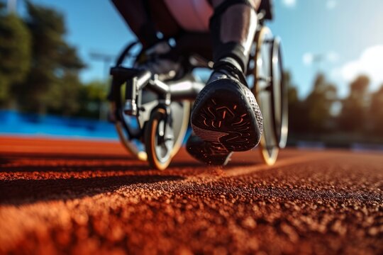 A disabled athlete making an explosive start on the runway - Powered by Adobe