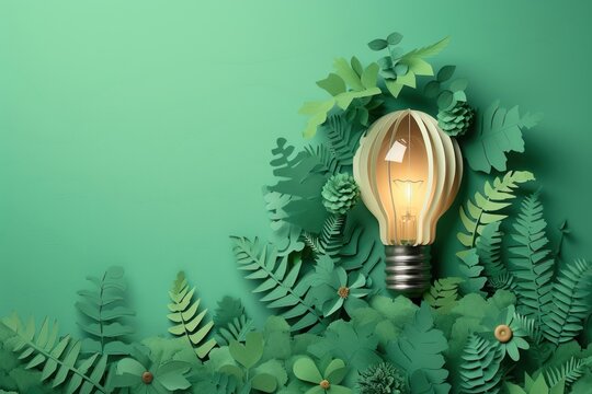 light bulb paper cut style design eco green energy concept.