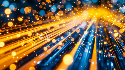 High-speed data transfer concept with glowing fiber optic cables, symbolizing the rapid movement of information in the digital age