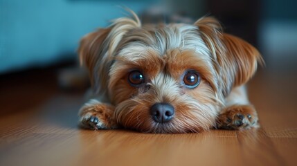 Clean and minimalist shot capturing the innocent gaze of a sweet little furry companion