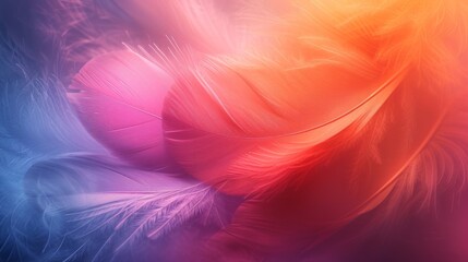 Clean composition with vibrant feathers floating gracefully against an abstract setting