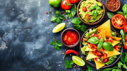 Homemade guacamole with fresh avocado, tomatoes, and spices, served with crispy nachos for a delicious Mexican appetizer