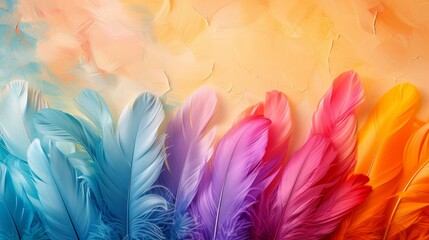Fototapeta na wymiar Engaging image showcasing a collection of colorful feathers against an abstract background