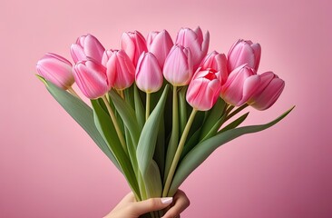 Front view photo of fresh flowers colorful bouquet. Colorful tulip flowers decoration. Greeting card for spring holidays. Template for Birthday, Women's Day, Mother's Day. Floral picture.