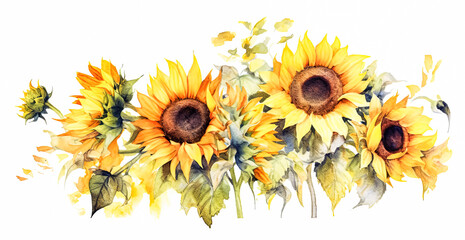 Watercolor sunflower clipart illustration Isolated on white background.