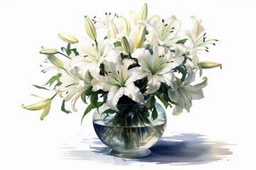 A beautiful painting capturing blooming lily flowers in a vase
