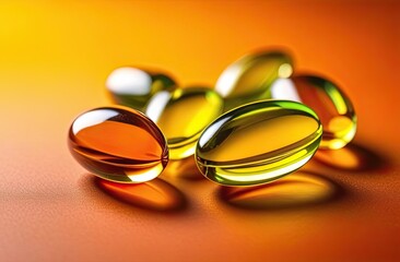 Omega 3 fish oil capsules on the colored background.