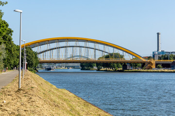 Utrecht, the Netherlands. 08 July 2023. Hogeweidebrug (Gele brug), a bridge from  2008, it crosses the Amsterdam-Rijnkanaal, Utrecht