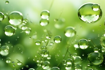 Green texture with round drops of liquid, drops of water and glycerin.