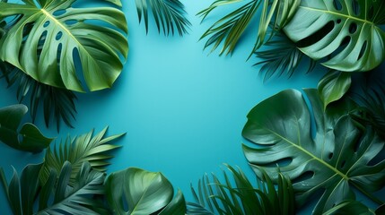 Delicate tropical leaves scattered across a minimalist backdrop,