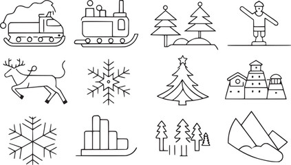 winter line icon set simple design.