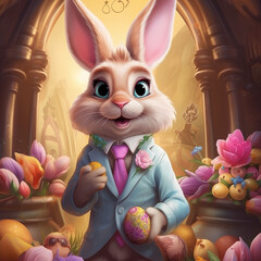 Whimsical Easter: Comic-Style Easter Bunny Brings Joy and Cheer - Generative AI