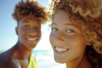 Smiling friends revel in the happiness of the moment. Happy group enjoys festive ambiance, background lively.