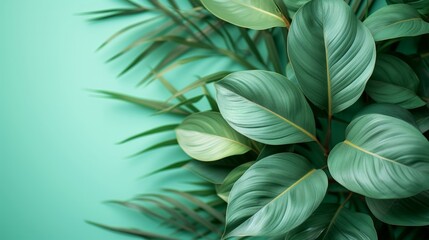 Minimalist composition featuring abstract tropical foliage, conveying a sense of peace and tranquility