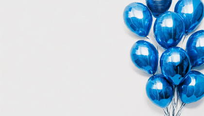 Fototapeta premium Blue foil balloons with helium with copy space. Holiday celebration concept, baby shower or birthday