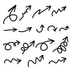 vector set hand drawn black arrows on white background