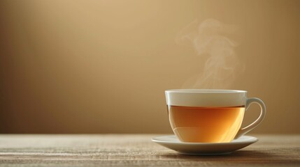 Minimalist photo featuring a cup of steaming tea on a clean, neutral background