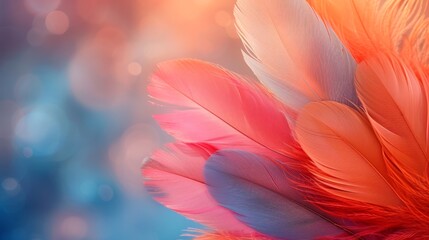 Clean composition featuring vibrant feathers against an abstract background